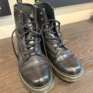 Dr. Martens Black Leather Boots with Yellow Stitching